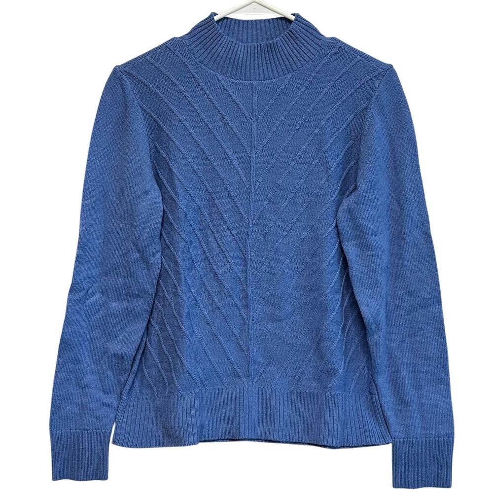 Talbots‎ NWT Cable Knit Sweater Blue Mock Neck Pullover Preppy Casual Grandpa S